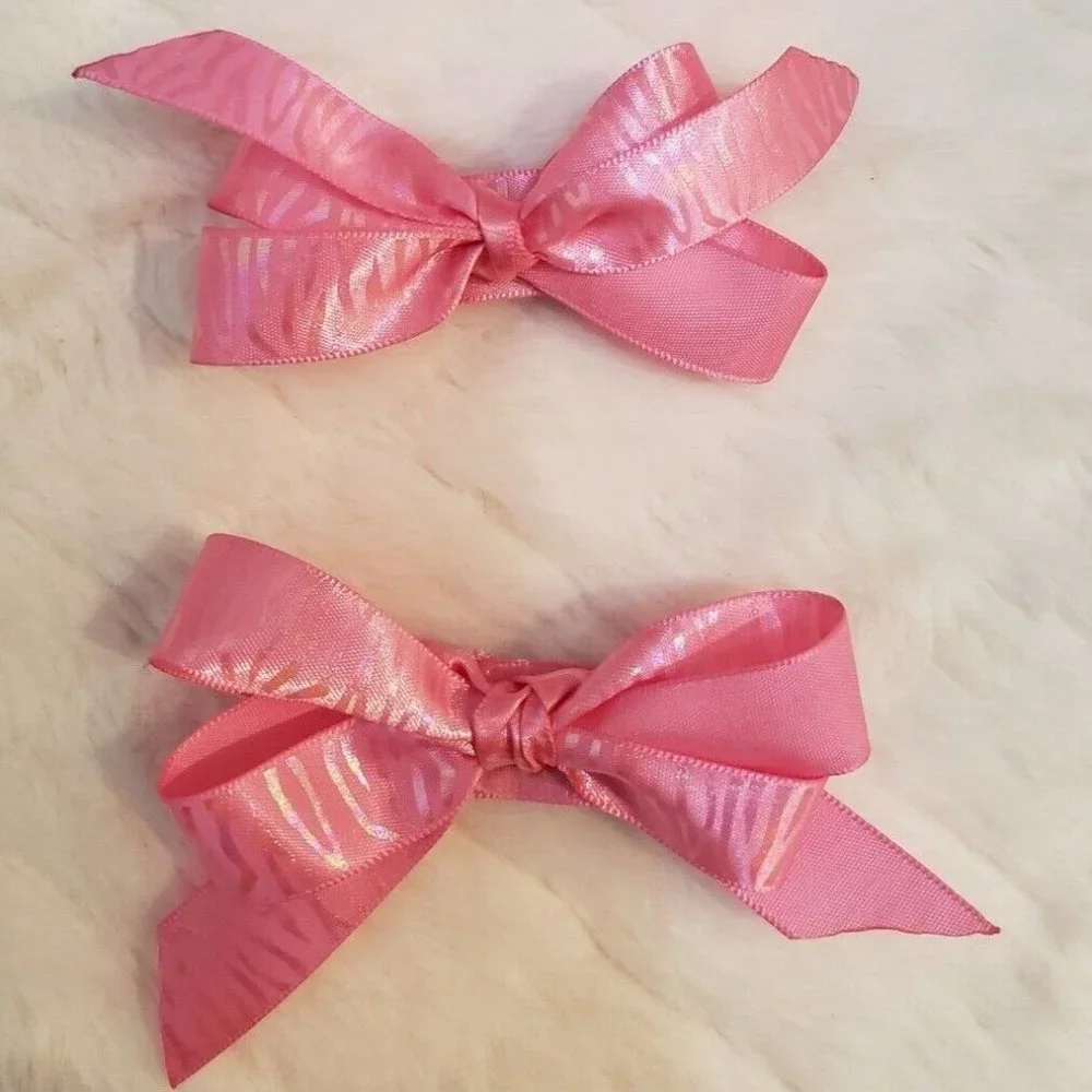 Pack of 3 Beautiful Handmade Girls Hair Bow Barrett Shimmer Pink Small/Medium